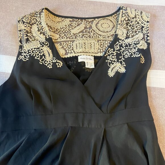 Meadow Rue Anthropologie Black Embroidered Tulip Hem Dress Wm Sz 4 Lined - Picture 3 of 8